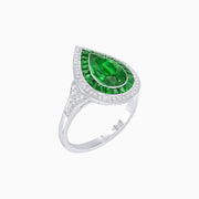 Art Deco Inspired Pear Cut Gemstone Double Halo Ring - Shahin Jewelry